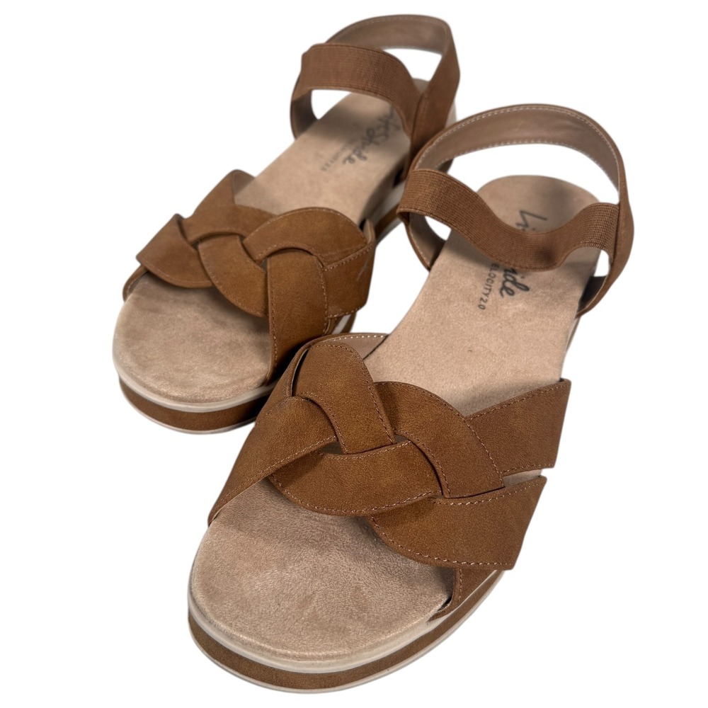 LifeStride Women's Zuri Tan Braided Elastic Platform Comfort‎ Sandals Size 9.5M